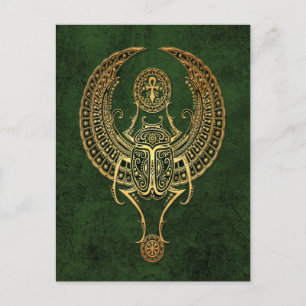 Carte Postale Le scarabée égyptien ailé avec Ankh sur vert