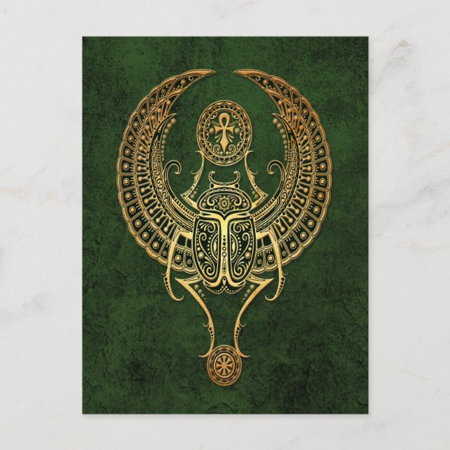 Carte Postale Le scarabée égyptien ailé avec Ankh sur vert (Devant)