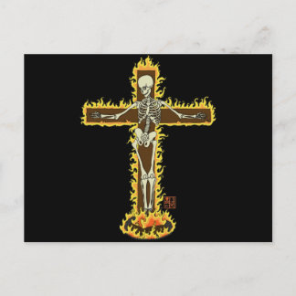 Carte Postale Le squelette brûle sur le tatouage d'Halloween Cro