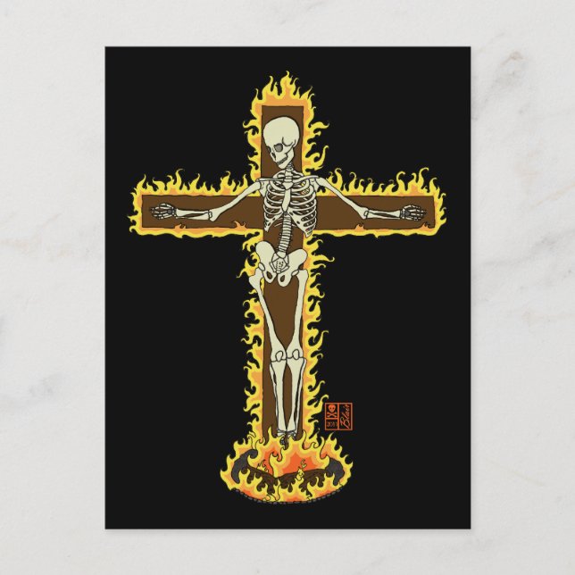 Carte Postale Le squelette brûle sur le tatouage d'Halloween Cro (Devant)
