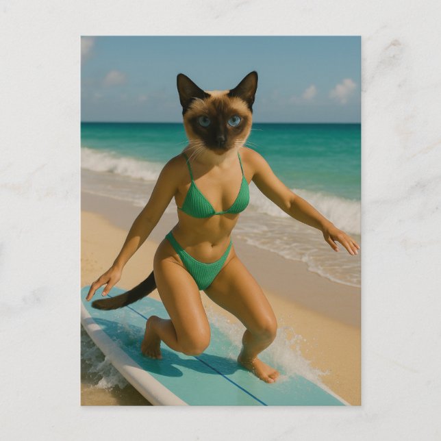 Carte Postale Le surf à thème pour les Amoureux de les chats sia (Devant)