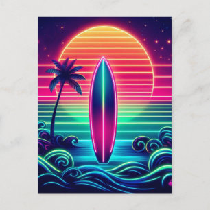 Carte Postale Le surf du coucher de soleil de Neon