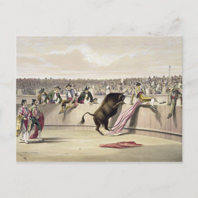 Carte Postale Le Taureau qui saute aux barrières, 1865 (litho co (Devant)
