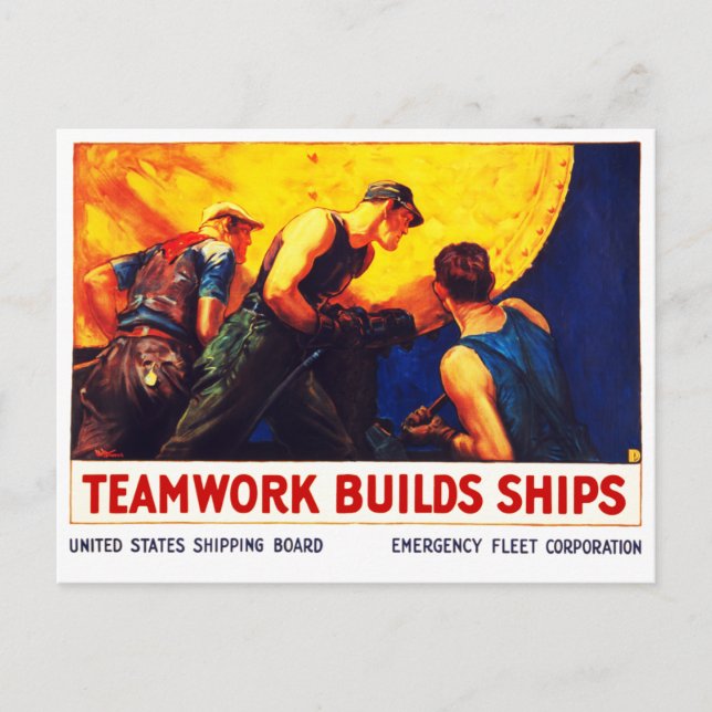 Carte Postale Le Travail D'Équipe Construit Des Navires (Devant)