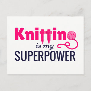 Carte Postale Le tricot est ma superpuissance en rose