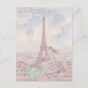 Carte Postale Le vélo à travers Paris