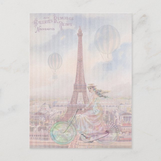 Carte Postale Le vélo à travers Paris (Devant)