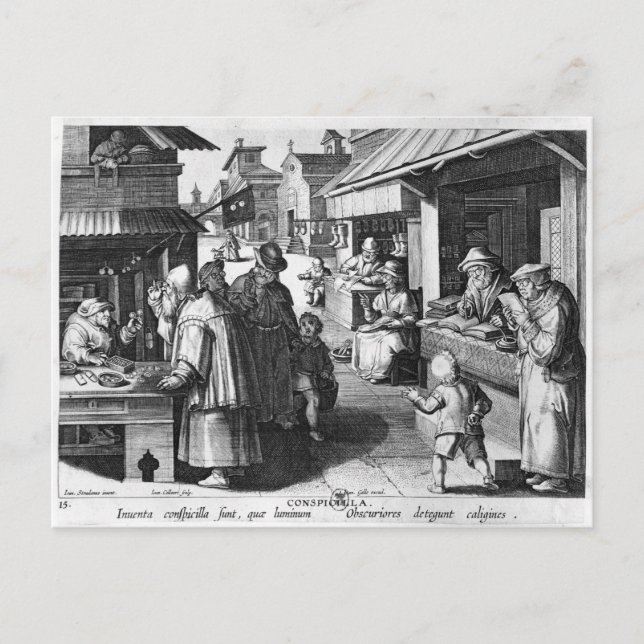 Carte Postale Le vendeur de Spectacles, gravé par Jan Collaert (Devant)