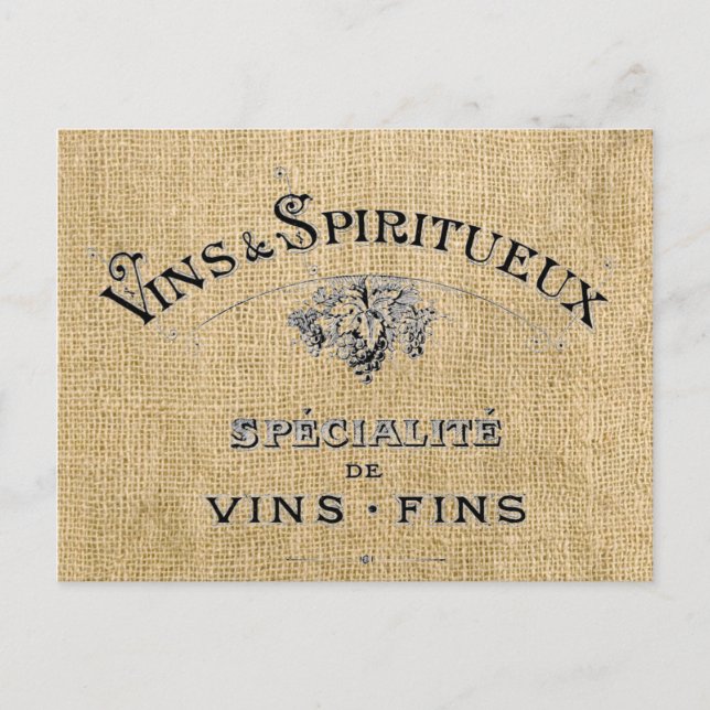 Carte Postale Le vin français sur Burlap (Devant)