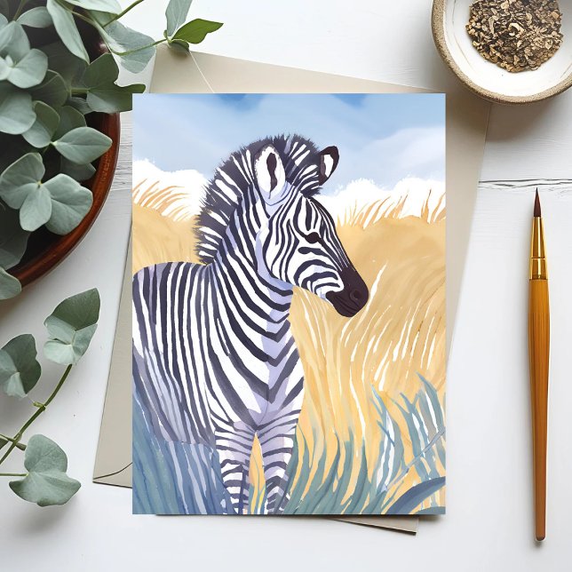 Carte Postale Le zèbre | Aquarelle Safari Nature animale (Créateur téléchargé)