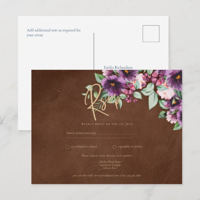 Carte Postale LeahG Brown Berry Plum violet Mariage automne hive (Devant / Derrière)
