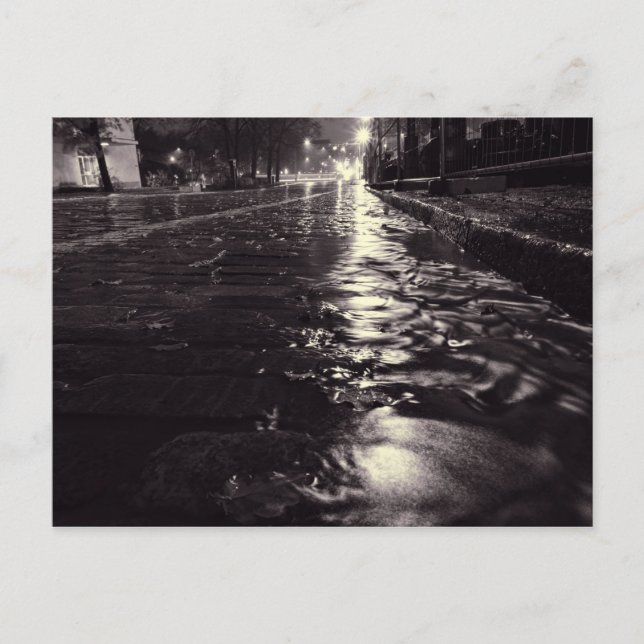 Carte Postale L'eau de pluie qui coule dans une rue pavée (Devant)