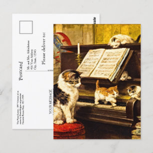 Carte Postale Leçon de piano vintage personnalisée Mère chat et 