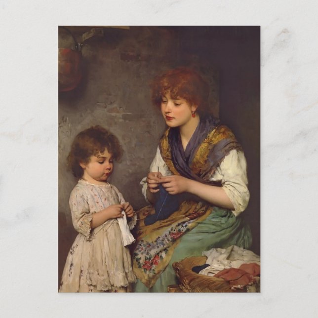 Carte Postale Leçon Tricot d'Eugene de Blaas (Devant)