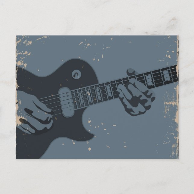 Carte Postale Lecteur de guitare bleu et noir rustique (Devant)