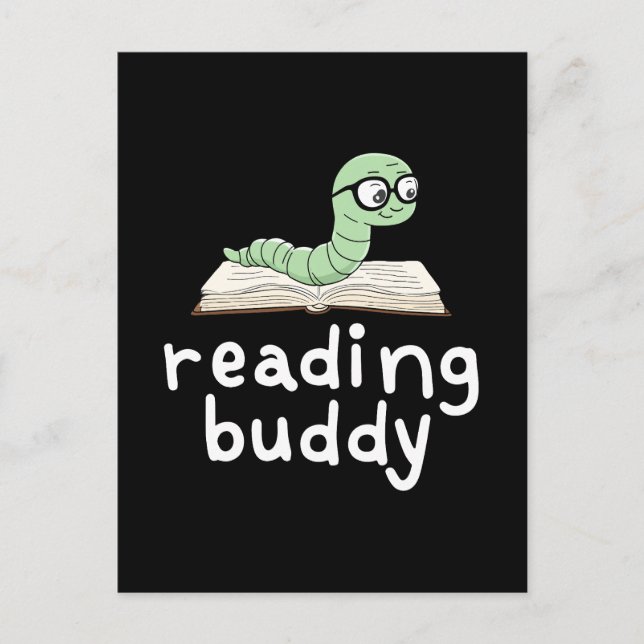 Carte Postale Lecture de Buddy Cute Bookwort avec livre (Devant)