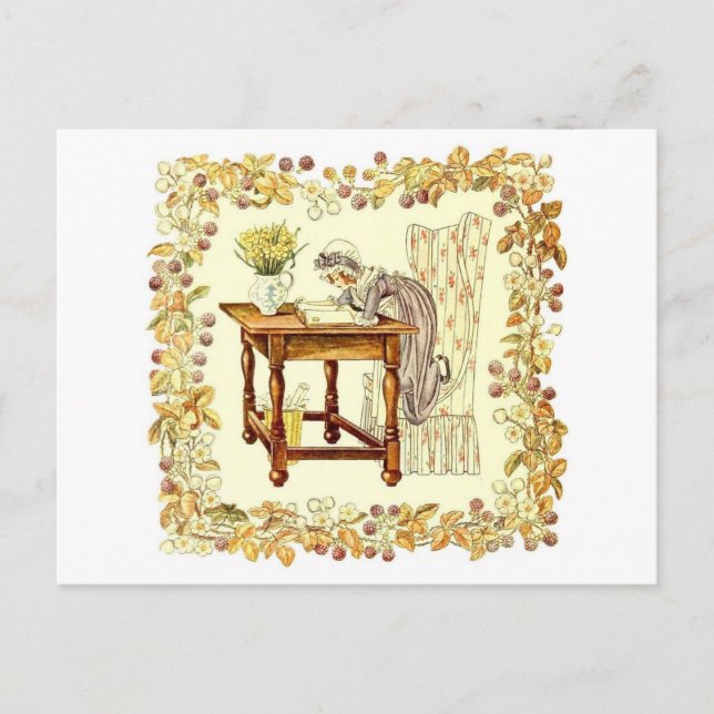 Carte Postale Lecture de fille avec jonquilles (Devant)