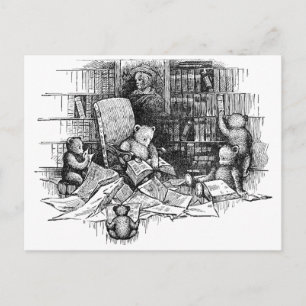 Carte Postale Lecture nounours dans la bibliothèque
