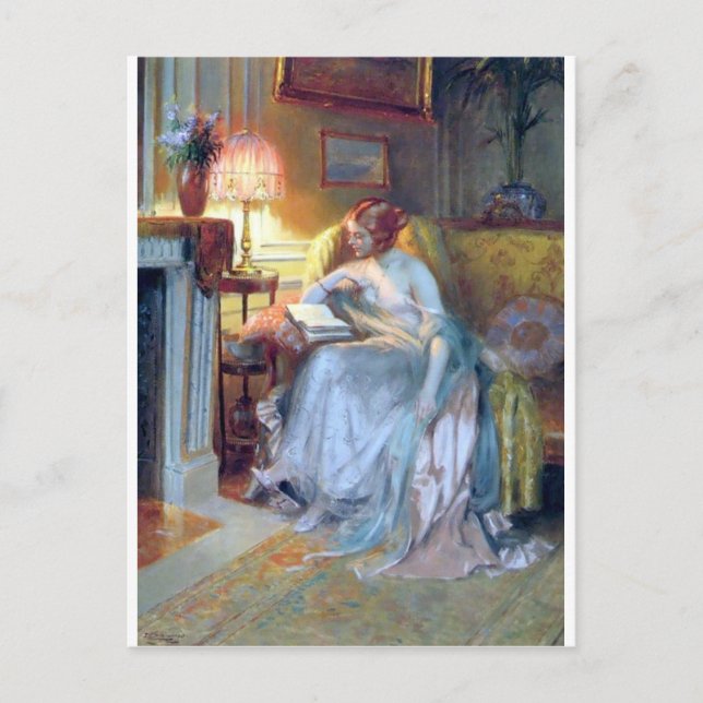 Carte Postale Lecture par la lampe peinture antique (Devant)