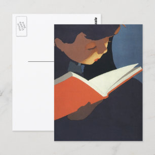 Carte Postale Lecture vintage d'un livre à partir de la biblioth