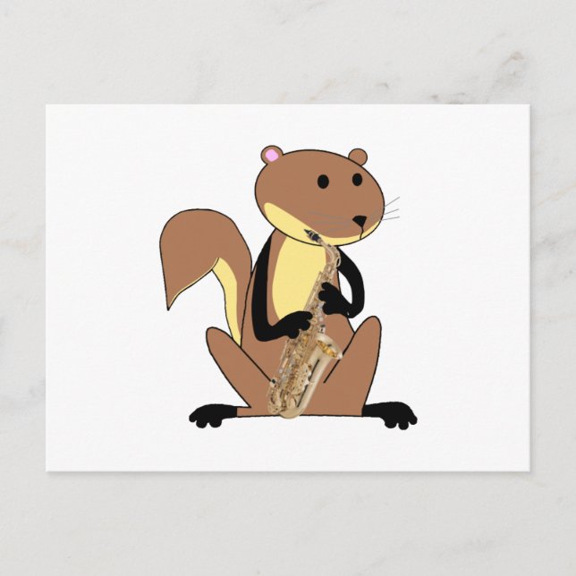 Carte Postale L'écureuil joue au saxophone (Devant)