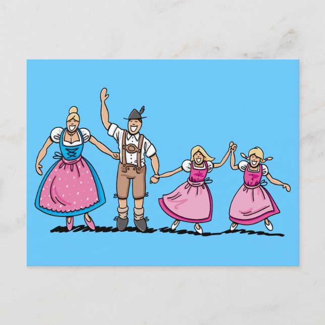 Carte postale Lederhosen Dirndl Famille Bavaroise (Devant)