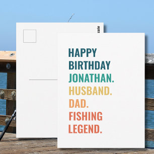 Carte Postale Légende de pêche personnalisée Texte rétro Anniver