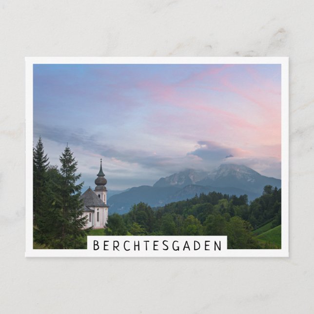 Carte Postale L'église avec les Alpes au coucher du soleil (Devant)