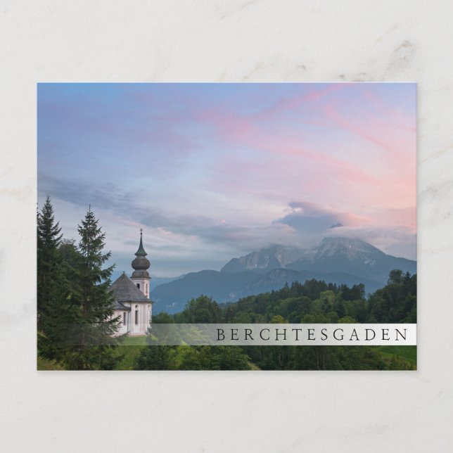 Carte Postale L'église avec les Alpes au coucher du soleil (Devant)