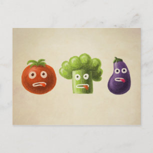 Carte Postale Légumes drôles Brocoli Tomate Aubergine