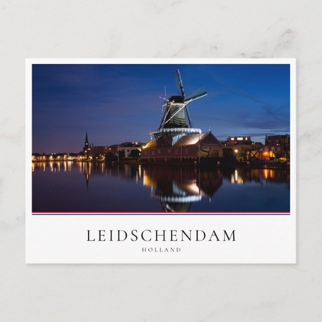 Carte Postale Leidschendam moulin à vent avec réflexion la nuit (Devant)