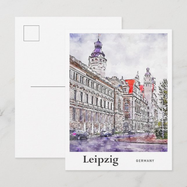 Carte Postale Leipzig Allemagne Voyage Aquarelle main tirée (Devant / Derrière)