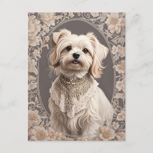 Carte Postale L'Élégant Chien Maltais William Morris Inspiré (Devant)