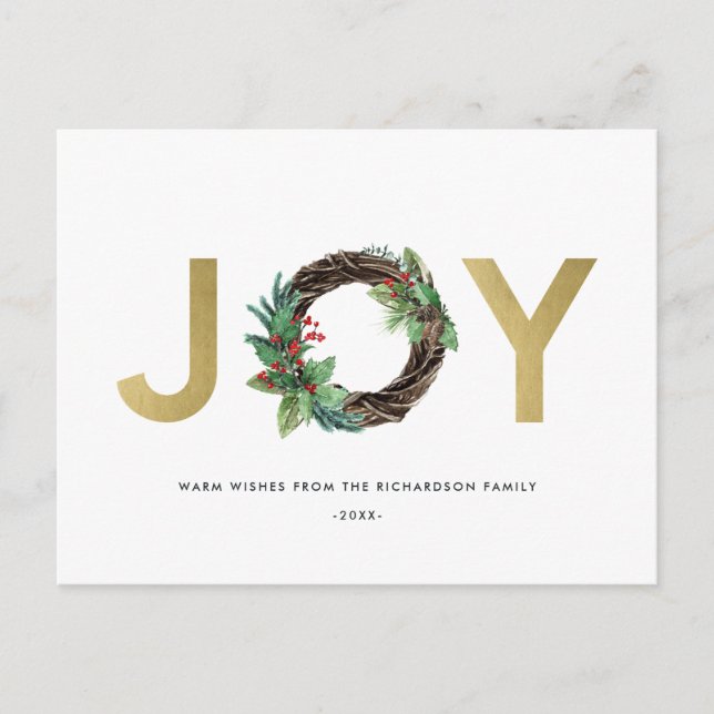 CARTE POSTALE L'ÉLÉGANT HOLLY BERRY RED GOLD JOY WREATH NOËL (Devant)