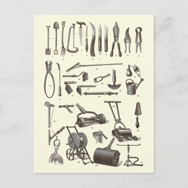 Carte Postale L'élégant jardinier - Outils Jardin Antique (Devant)