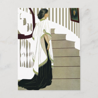 Carte Postale L'élégante dame qui descend l'escalier