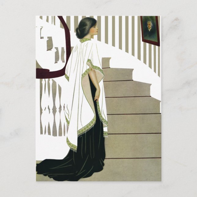 Carte Postale L'élégante dame qui descend l'escalier (Devant)