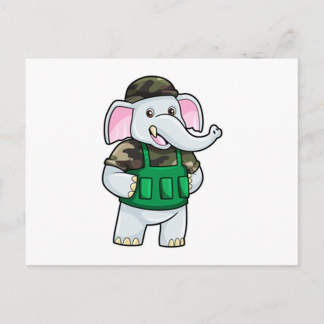 Carte Postale L'éléphant comme soldat avec uniforme et casque (Devant)