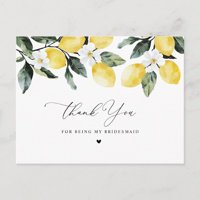 Carte Postale lemon floral merci bridesmaid card (Devant)