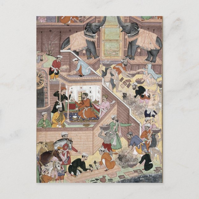Carte Postale l'empereur Akbar (r.1556-1605) inspectant le bâtim (Devant)