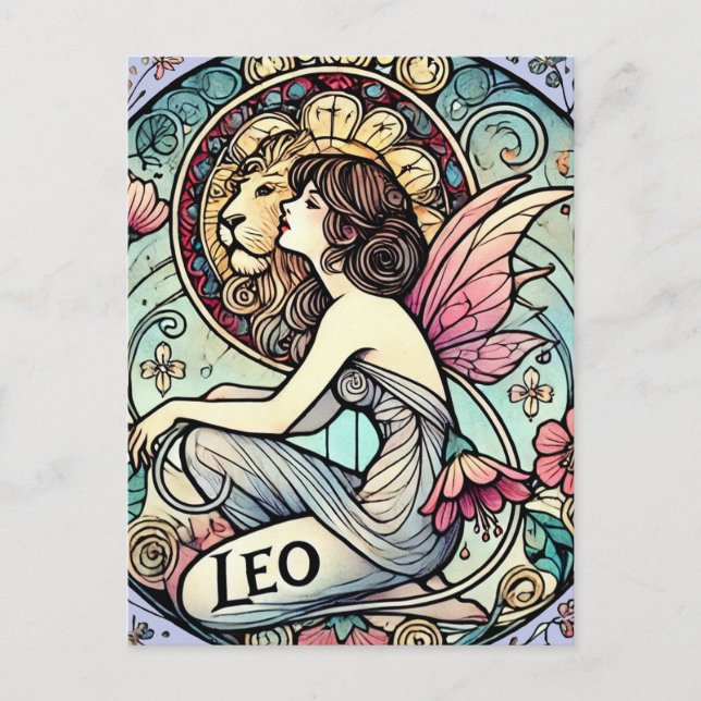 Carte Postale Léo Zodiac Astrologie Fée Plaques Fées (Devant)