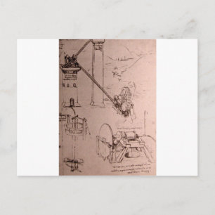 Carte Postale Léonard de Vinci, dessins de machines