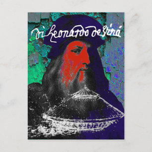 Carte Postale Léonard De Vinci Génie Médias Mélangés Collage