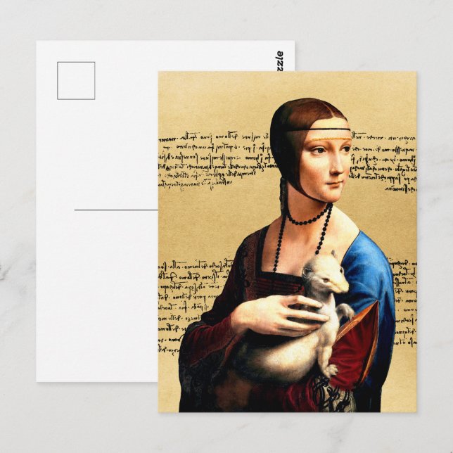 Carte Postale Léonard de Vinci Lady avec Ermine (Devant / Derrière)