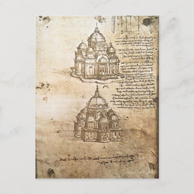 Carte Postale Léonard Vinci - Études des bâtiments à plan centra (Devant)
