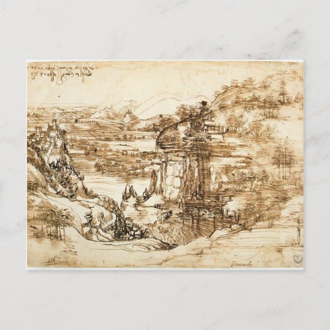 Carte Postale Leonardo Vinci - Dessin paysager pour Père Noël Ma (Devant)