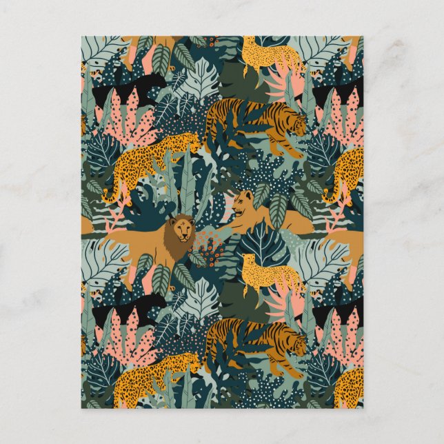 Carte Postale Léopard et tigre tropicaux Motif de la jungle (Devant)
