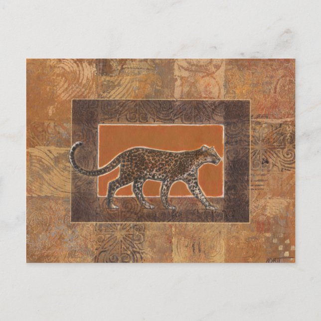 Carte Postale Leopard sur Orange et Arrière - plan Brown (Devant)