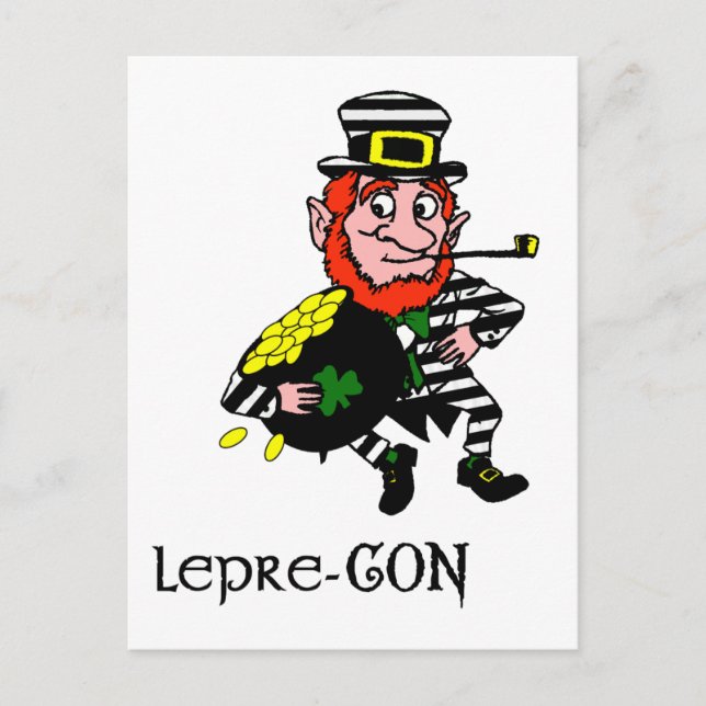 Carte Postale Lepre con Leprechaun Pot de vol d'or (Devant)