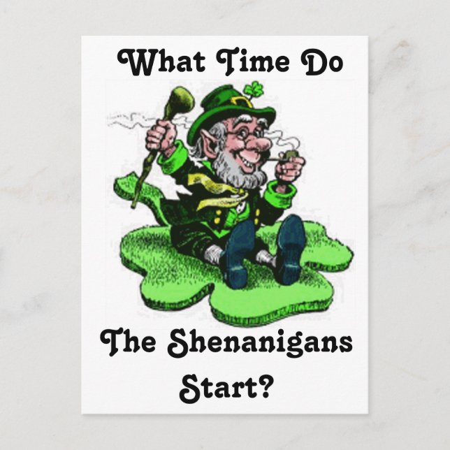 Carte Postale Leprechaun Assis Sur Un Shamrock (Devant)